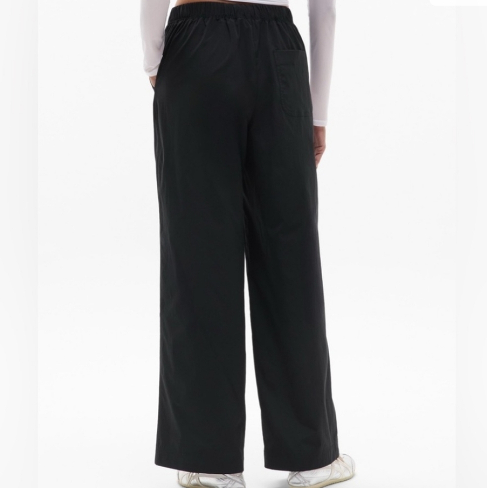 Athleta Drift Poplin Pants Black Back Elastic Waist Wide Leg Drawstring Size M. - Picture 2 of 12